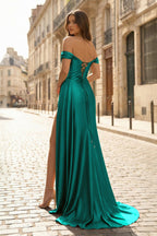 Mermaid Satin Long Formal Prom Gown with Slit