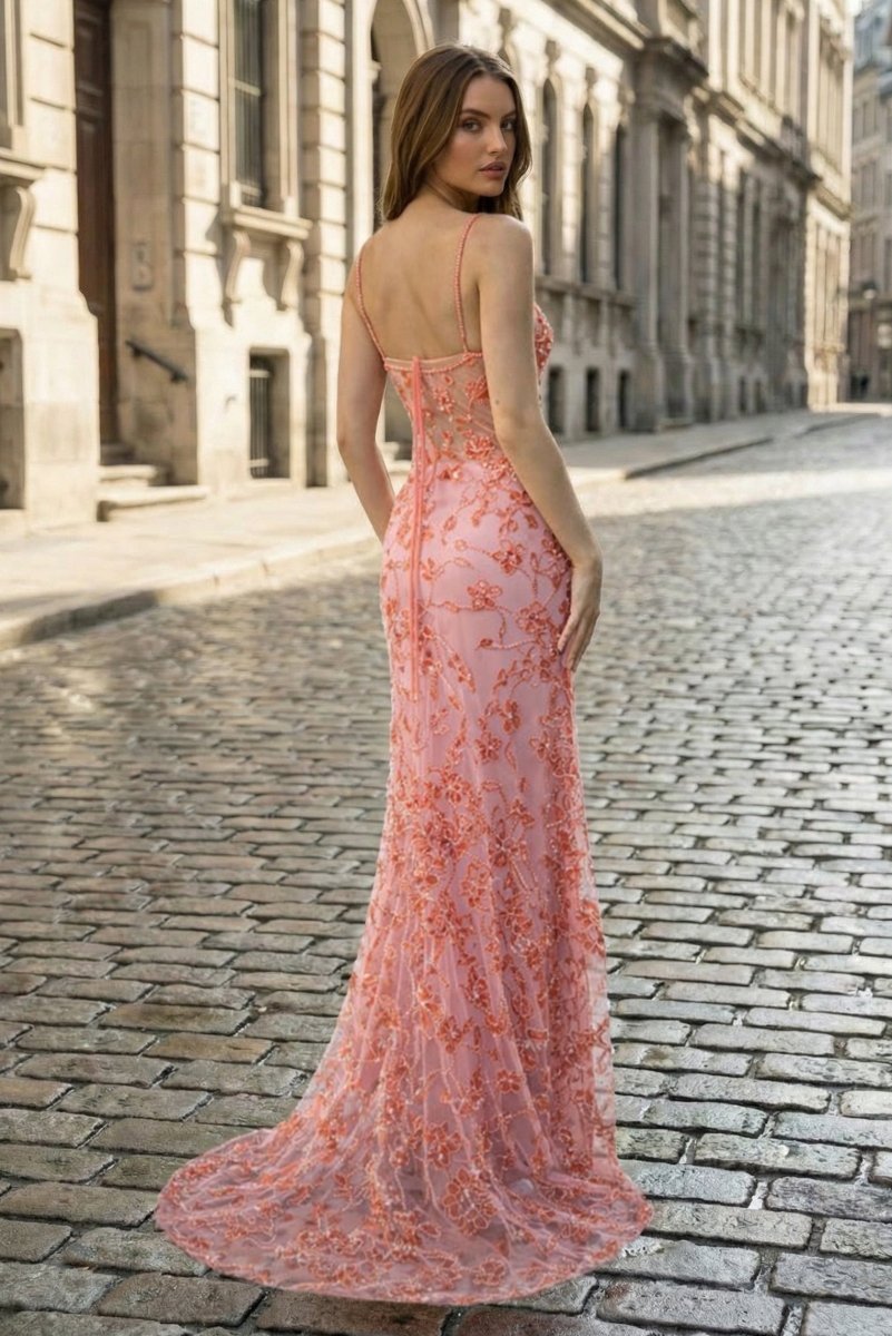 Ulyssa pink back view prom dress