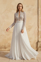 White Tulle A-Line Wedding Dress with Beading and Floor Length