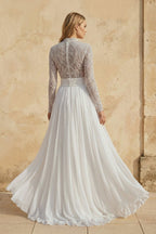 White Tulle A-Line Wedding Dress with Beading and Floor Length