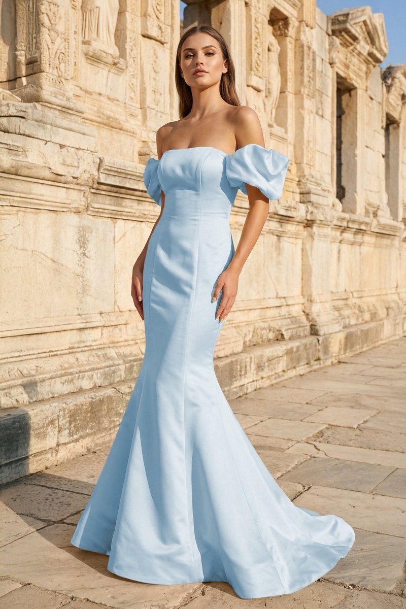 Aurelia Rose Sky Blue front view prom dress