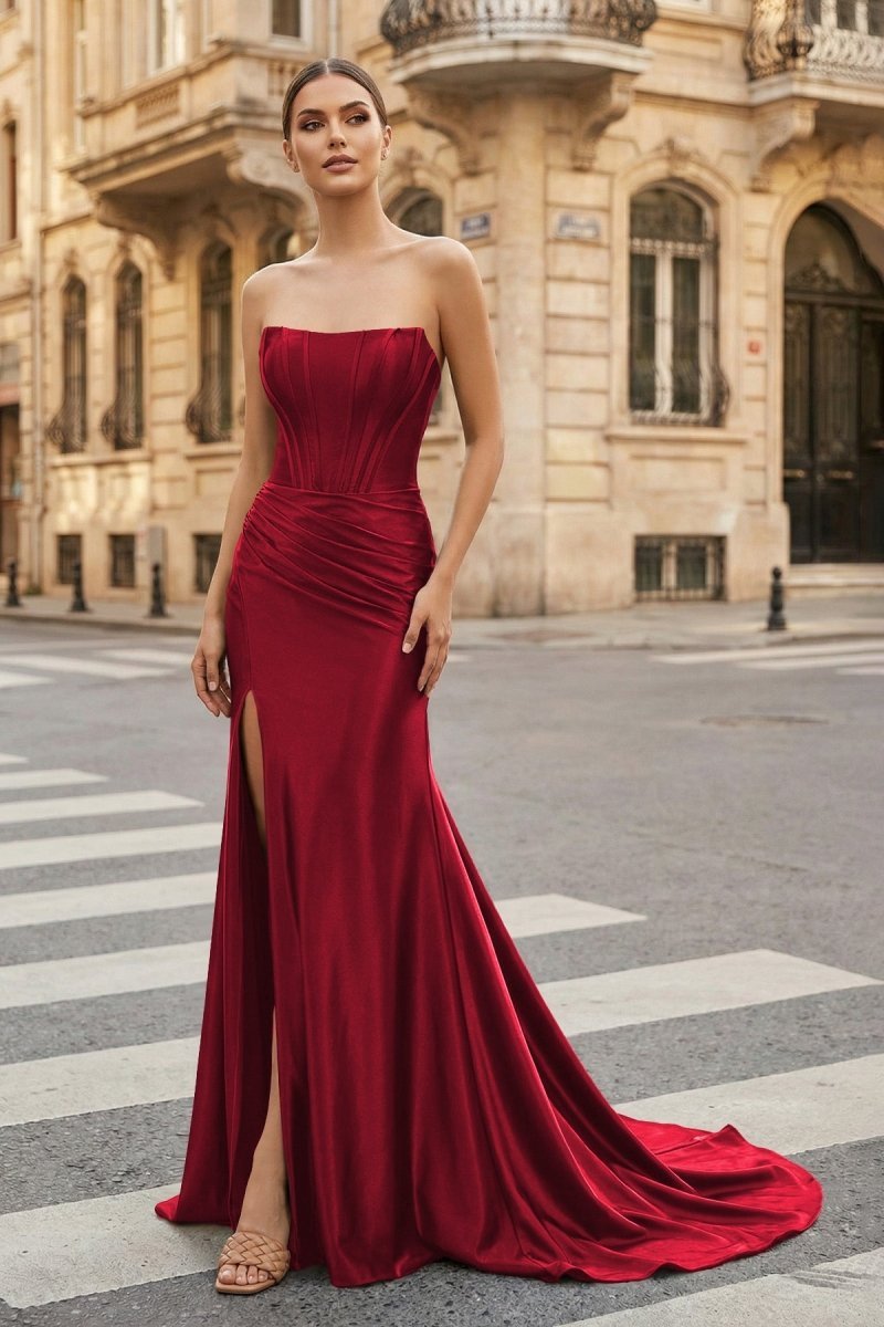 Sapphira Lane Burgundy front view prom dress