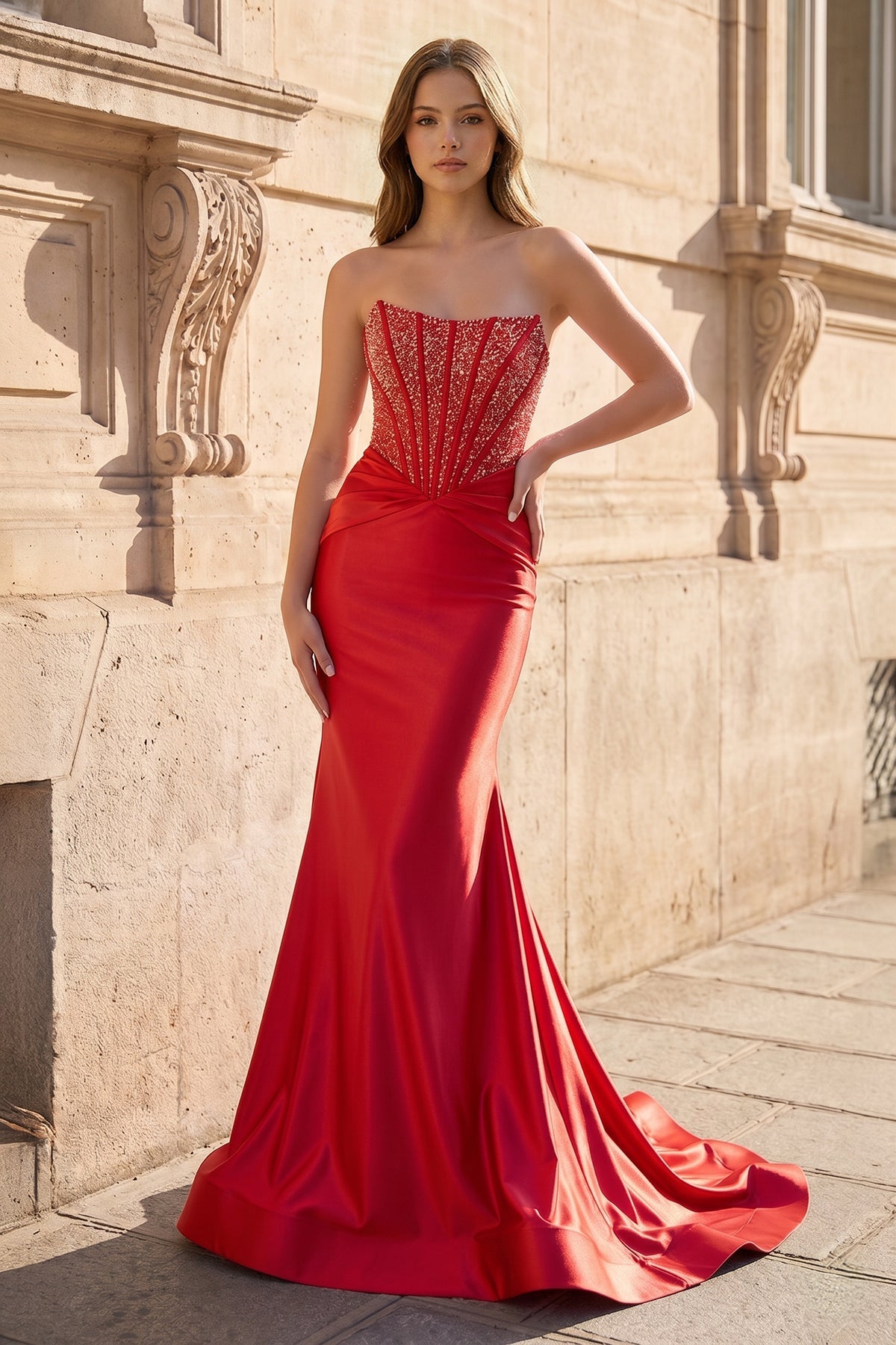 Melisande Red front view prom dress