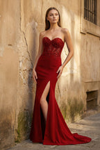 Daria Wren Burgundy front view prom dress