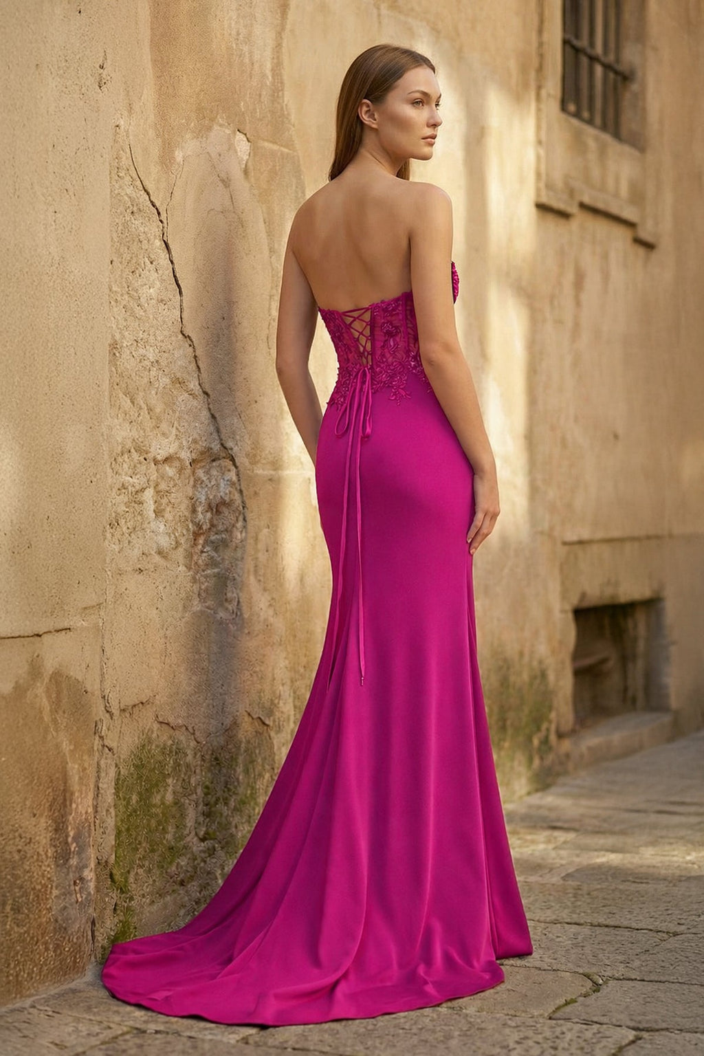 Daria Wren Fuchsia back view prom dress