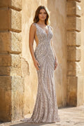 Tessa Maren Silver front view prom dress