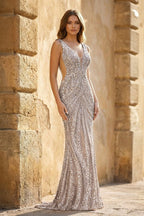 Tessa Maren Silver front view prom dress