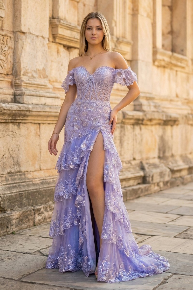 Petronella lavender front view prom dress