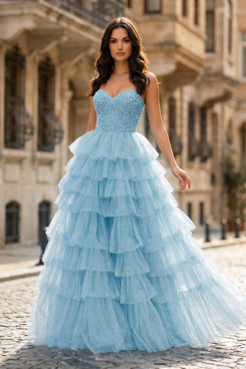 Bellamy Nell Sky Blue front view prom dress