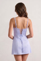 Sky Blue Spaghetti Straps Satin Sheath Homecoming Dress With Rhinestones