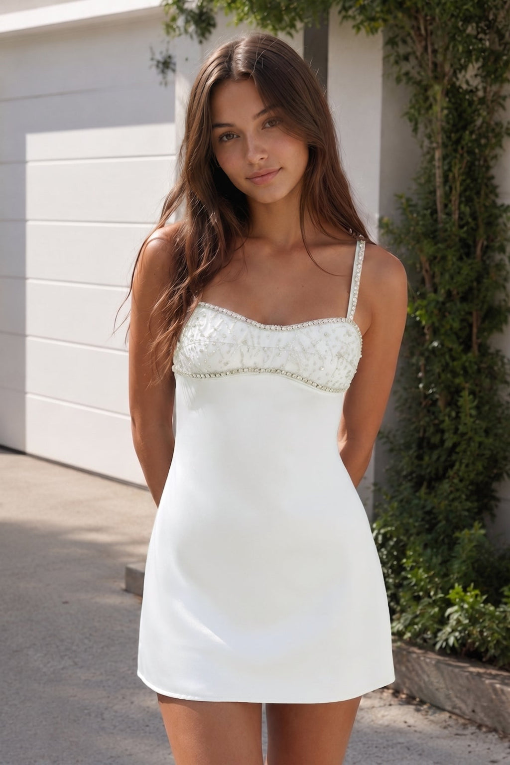 Sky Blue Spaghetti Straps Satin Sheath Homecoming Dress With Rhinestones