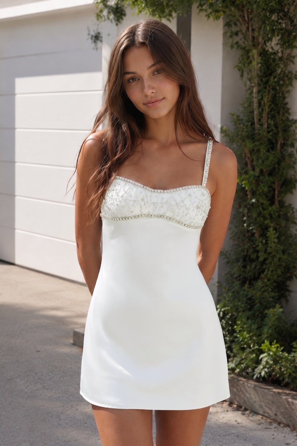 Sky Blue Spaghetti Straps Satin Sheath Homecoming Dress With Rhinestones
