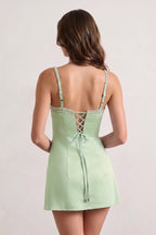 Sky Blue Spaghetti Straps Satin Sheath Homecoming Dress With Rhinestones