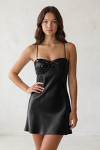 Sky Blue Spaghetti Straps Sheath Satin Homecoming Dress With Sequins
