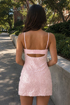 Bellina Pink back view homecoming dress