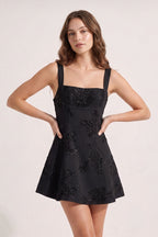 Sky Blue Square Neck Embroidered Flower Lace A-Line Homecoming Dress