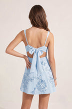 Sky Blue Square Neck Embroidered Flower Lace A-Line Homecoming Dress