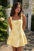 Sky Blue Square Neck Embroidered Flower Lace A-Line Homecoming Dress