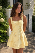 Sky Blue Square Neck Embroidered Flower Lace A-Line Homecoming Dress