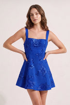 Sky Blue Square Neck Embroidered Flower Lace A-Line Homecoming Dress