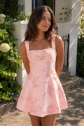 Sky Blue Square Neck Embroidered Flower Lace A-Line Homecoming Dress