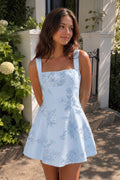 Sky Blue Square Neck Embroidered Flower Lace A-Line Homecoming Dress
