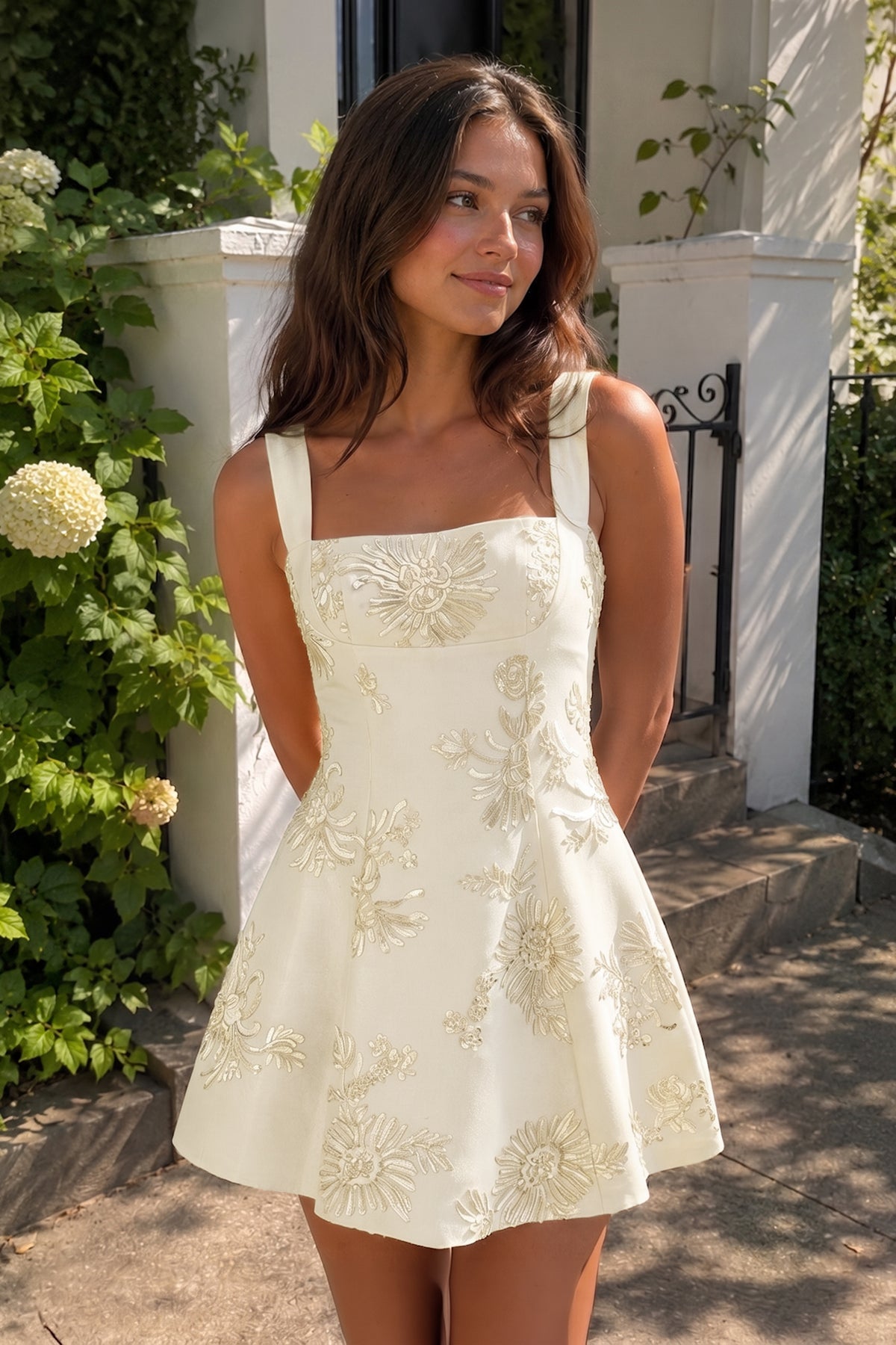 Sky Blue Square Neck Embroidered Flower Lace A-Line Homecoming Dress