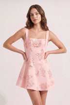 Sky Blue Square Neck Embroidered Flower Lace A-Line Homecoming Dress