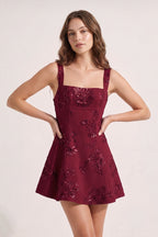 Sky Blue Square Neck Embroidered Flower Lace A-Line Homecoming Dress