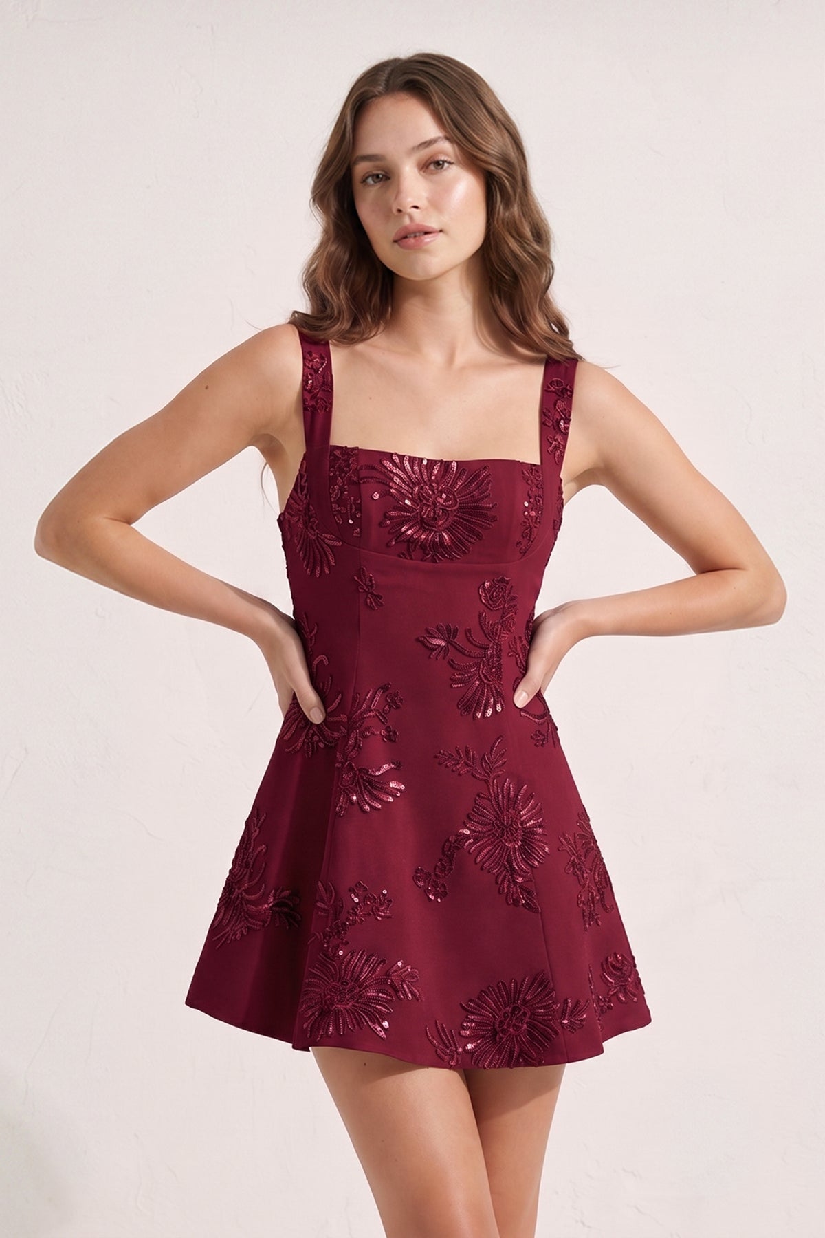 Sky Blue Square Neck Embroidered Flower Lace A-Line Homecoming Dress