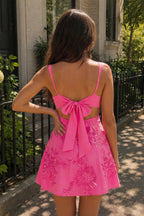 Sky Blue Square Neck Embroidered Flower Lace A-Line Homecoming Dress
