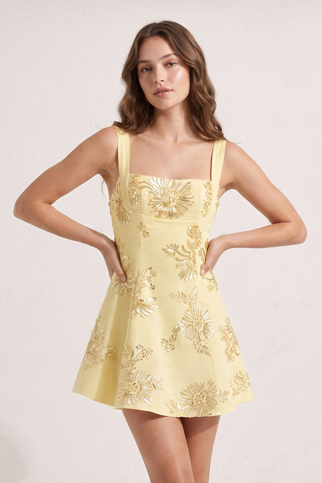 Sky Blue Square Neck Embroidered Flower Lace A-Line Homecoming Dress