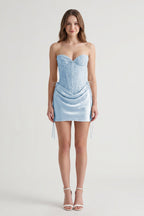 Pink Sweetheart Sheath Corset Ruched Satin Homecoming Dress with Beading