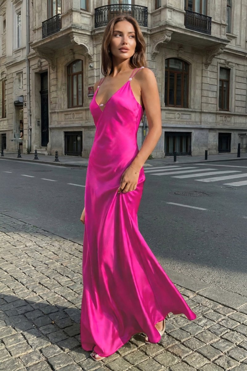 Quintessa Mae Fuchsia front view prom dress