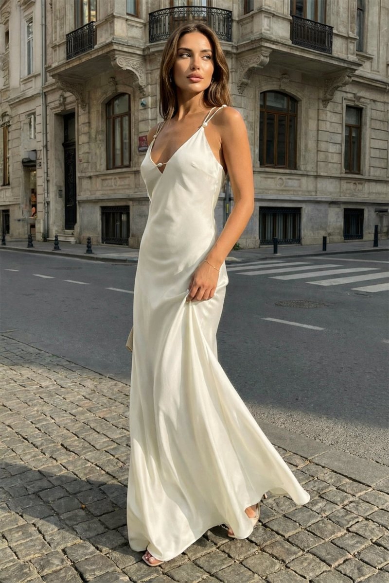 Quintessa Mae Ivory front view prom dress