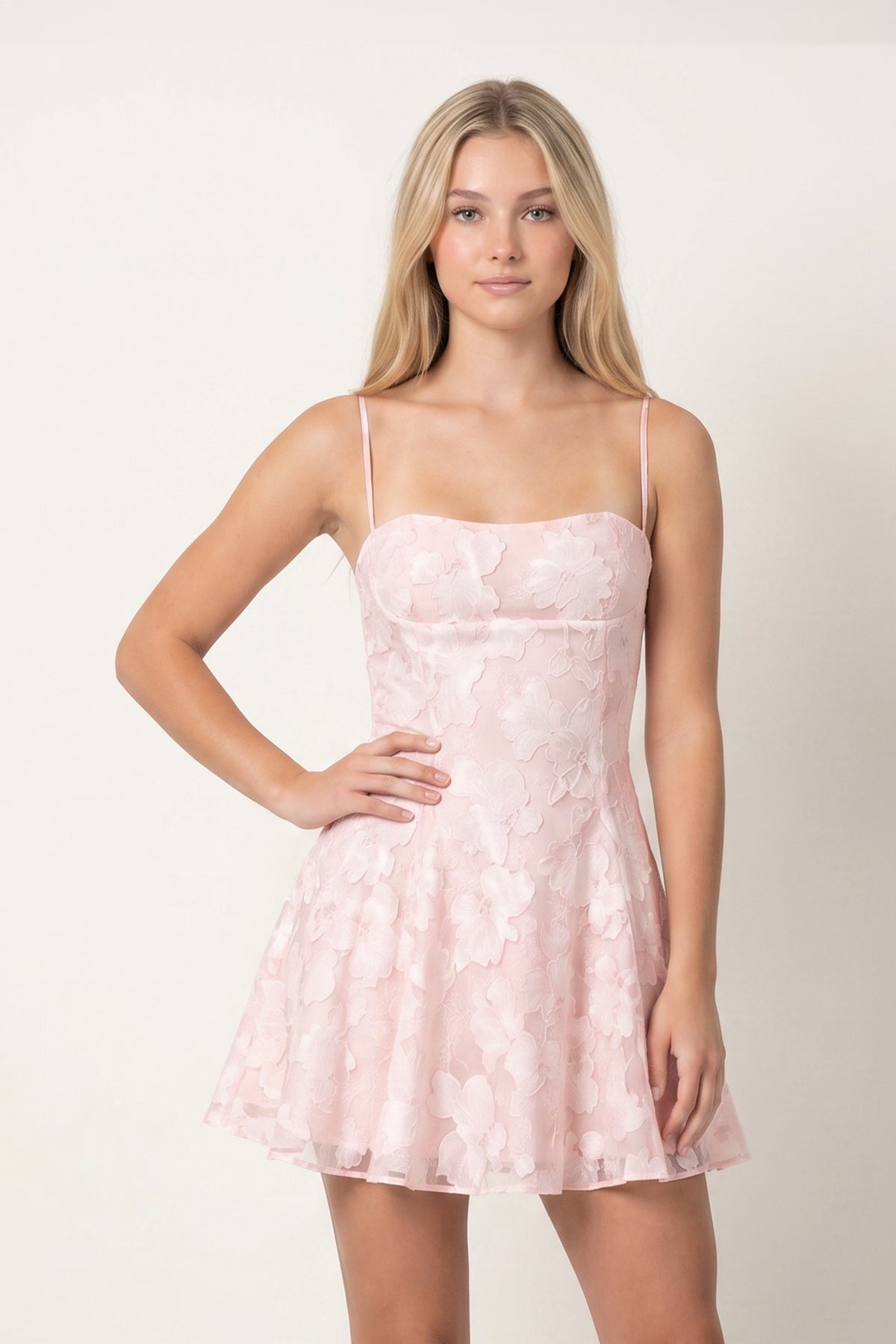 Jordana Pink side view homecoming dress