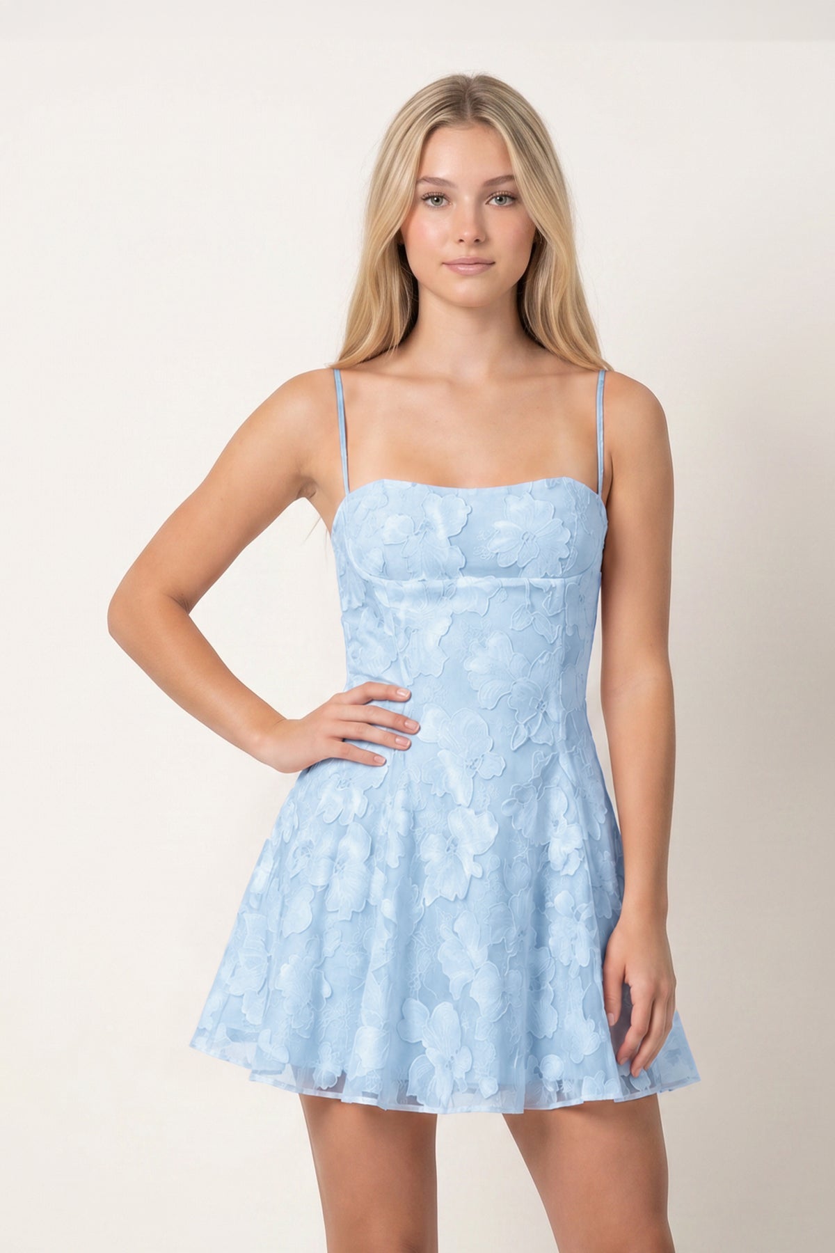 Jordana Sky Blue side view homecoming dress