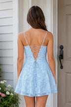 Jordana Sky Blue back view homecoming dress