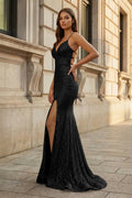 Orange Sequins Mermaid Evening Dress with V-Neck Neckline and Sequins