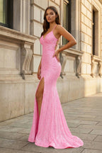 Rowena Pink front view evening dress