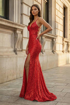 Rowena Red front view evening dress