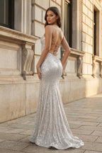 Isadora Fern Silver back view prom dress