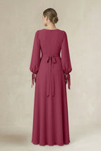 Rose Pink Chiffon A-Line Bridesmaid Dress with Square Neck Neckline