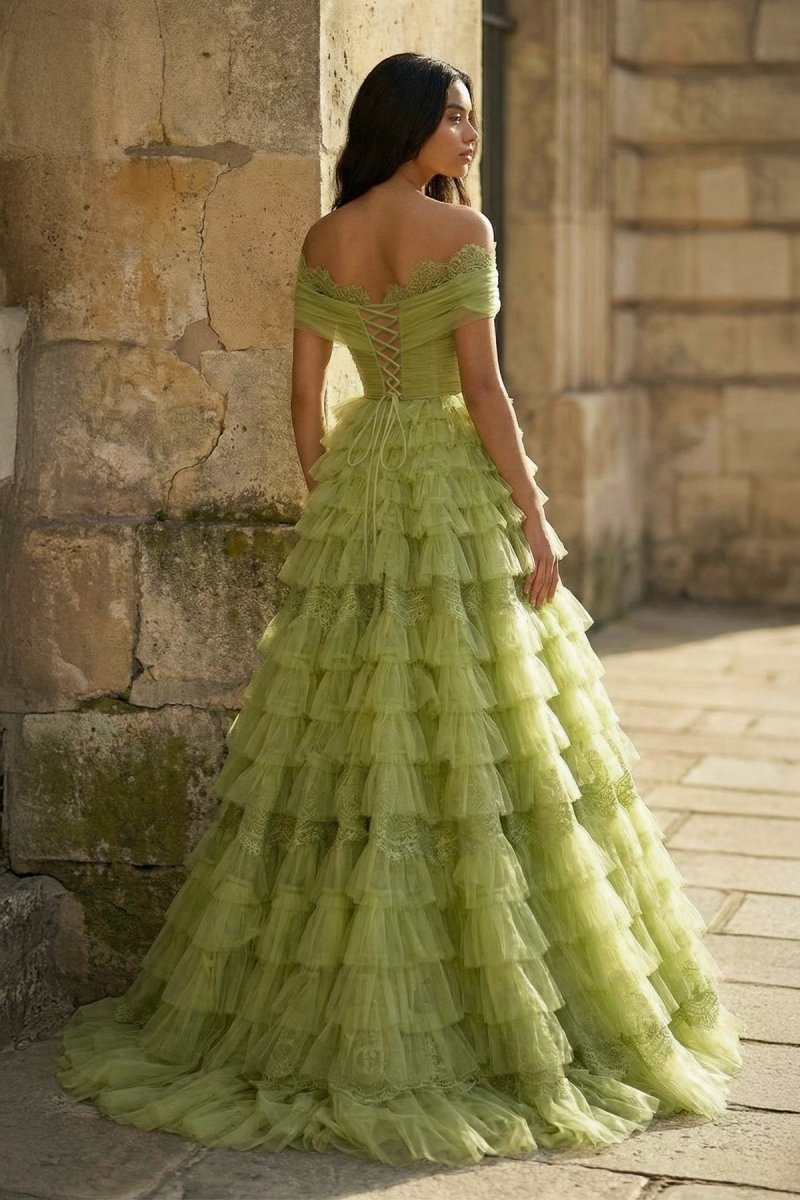 Oona Fleur Hunter Green back view prom dress
