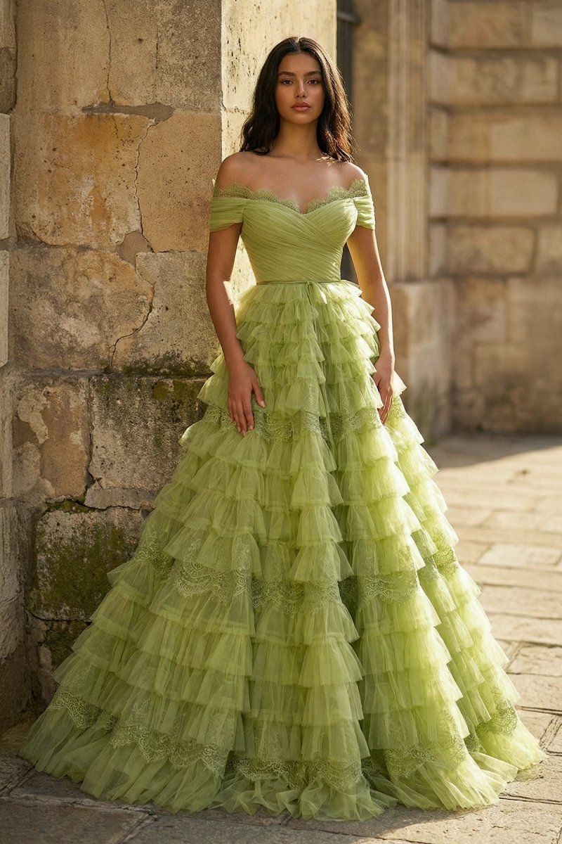 Oona Fleur Hunter Green front view prom dress
