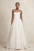 Ivory Satin A-Line Wedding Dress with Strapless Neckline and Floor Length