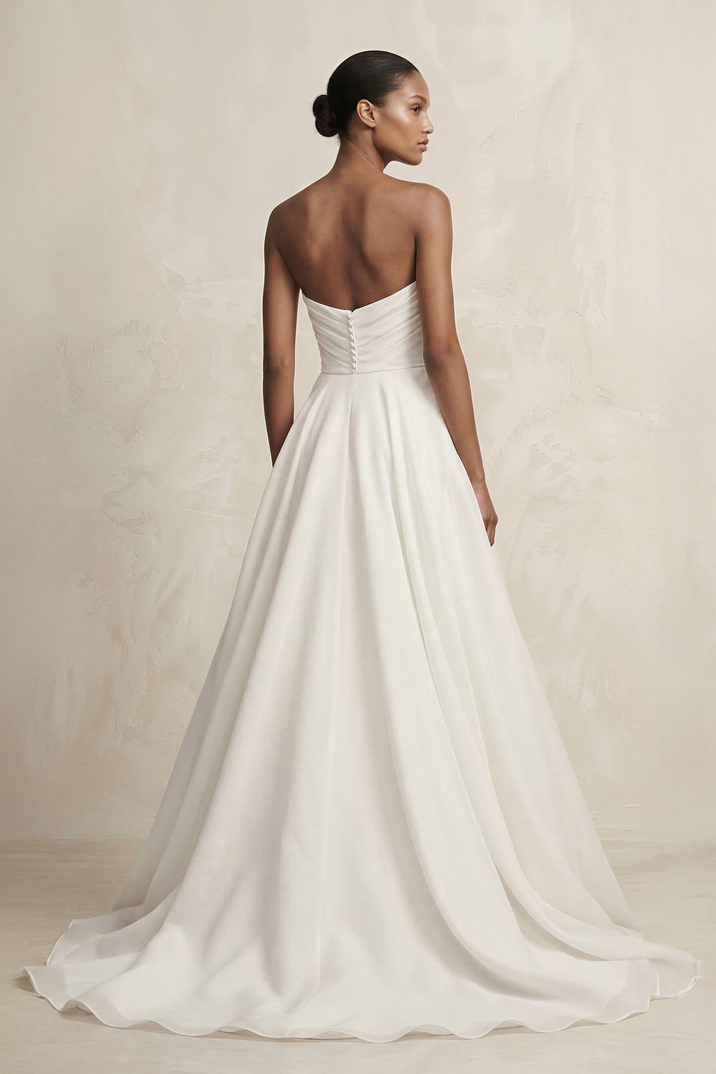 Ivory Satin A-Line Wedding Dress with Strapless Neckline and Floor Length