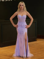 Lilac Tulle Mermaid Evening Dress with Sweetheart Neckline and Slit