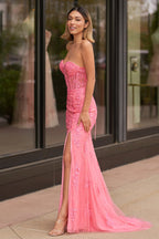 Lilac Tulle Mermaid Evening Dress with Sweetheart Neckline and Slit