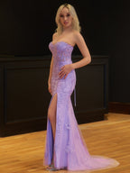 Lilac Tulle Mermaid Evening Dress with Sweetheart Neckline and Slit